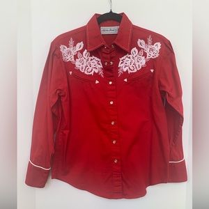 COPY - Adobe Rose Womens Vivid Red Western Pearl Button Down Shirt, White Flora…